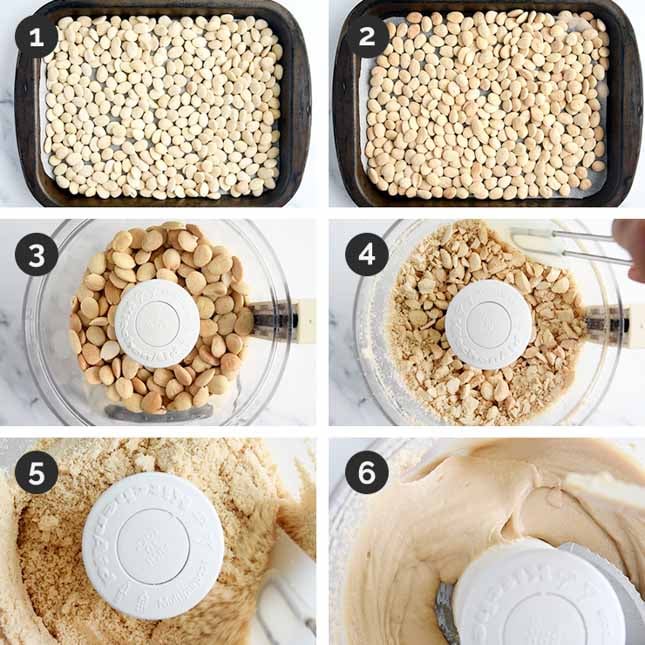 Step by step photos of how to make almond butter
