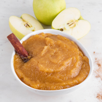 Square photo of a bowl of applesauce