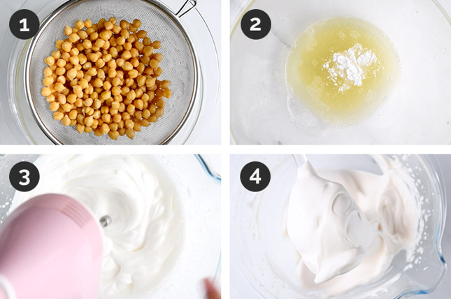 Step-by-step photos of how to make aquafaba