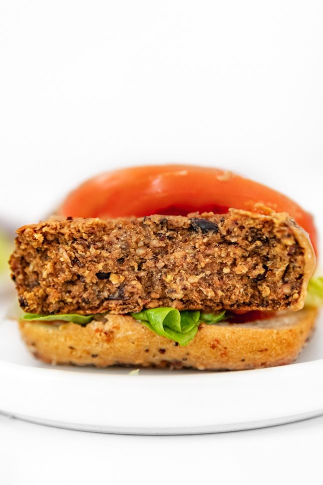 Side shot of a black bean burger