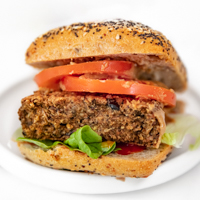 Square photo of a black bean burger