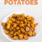 Photo of a plate of breakfast potatoes with the words breakfast potatoes