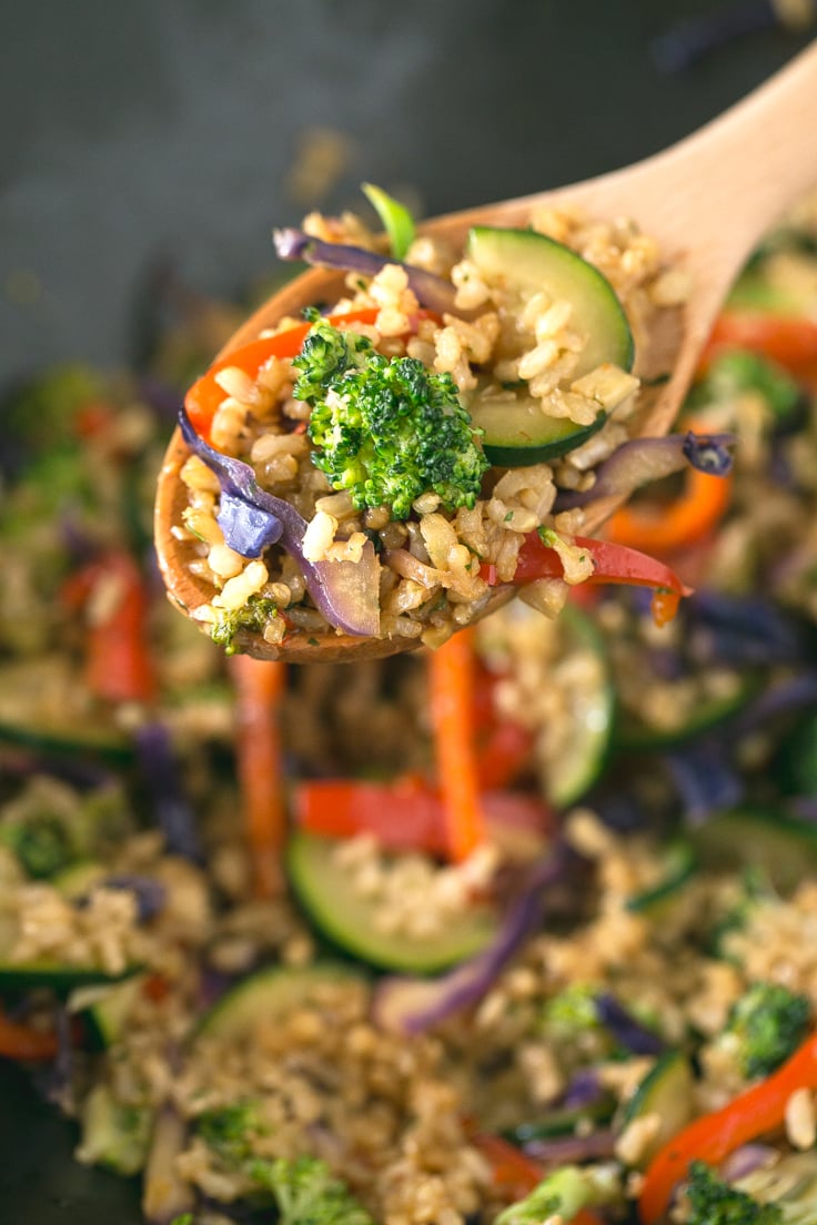 Brown Rice Stir-Fry with Vegetables - I make this brown rice stir-fry with vegetables every week. This recipe is life-changing and so simple. Add your favorite veggies or what's in season.
