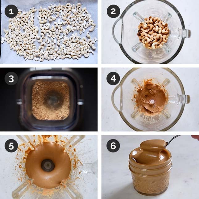 Step by step photos of how to make cashew butter