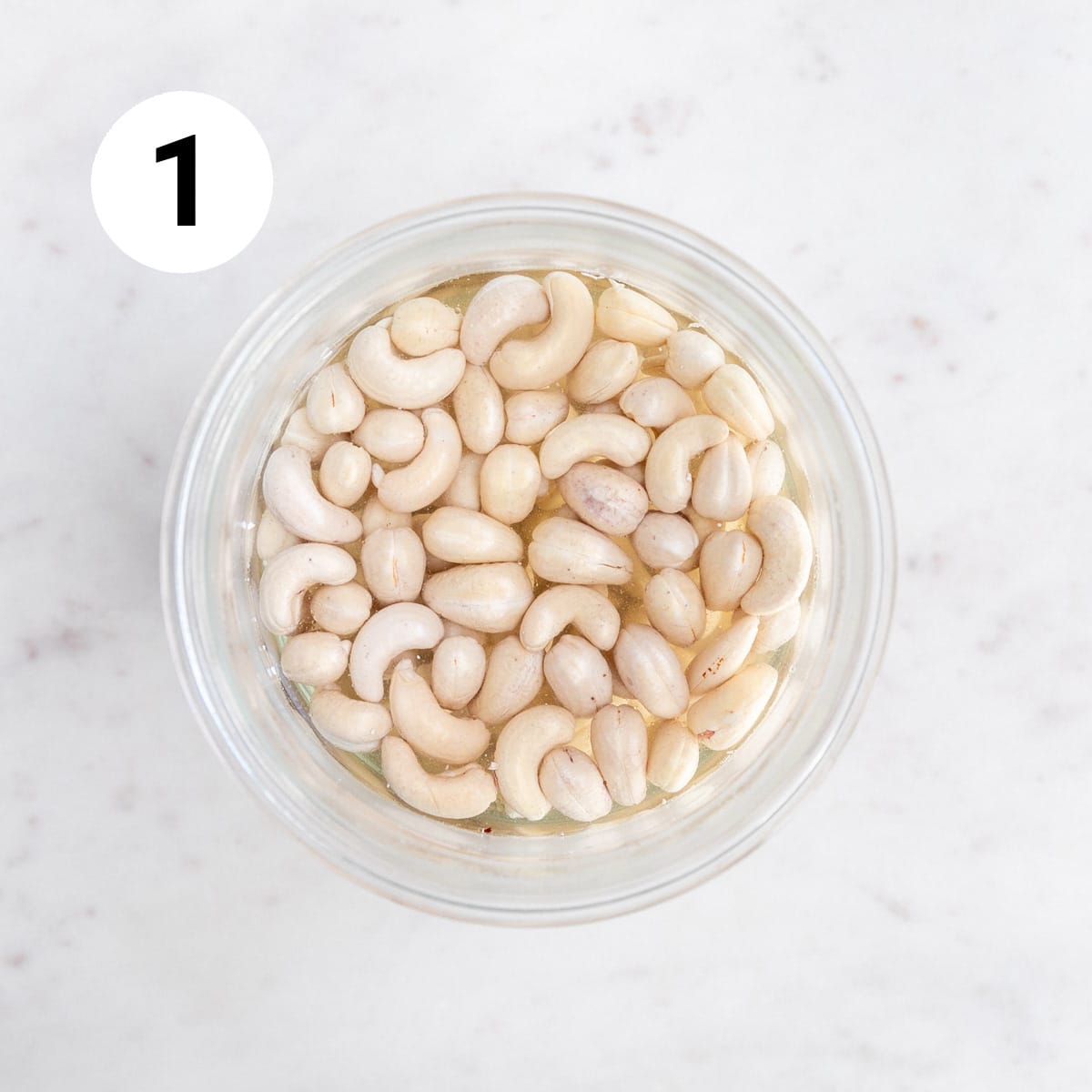 Cashews soaking in water.