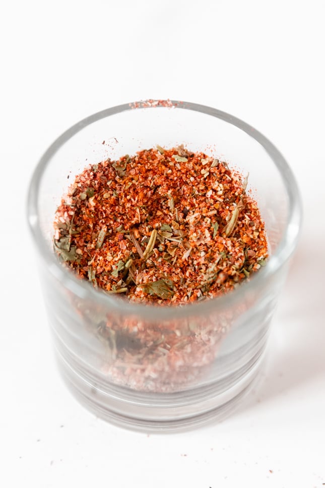 Photo of a glass jar of chicken seasoning