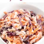 Vegan coleslaw in a white bowl.