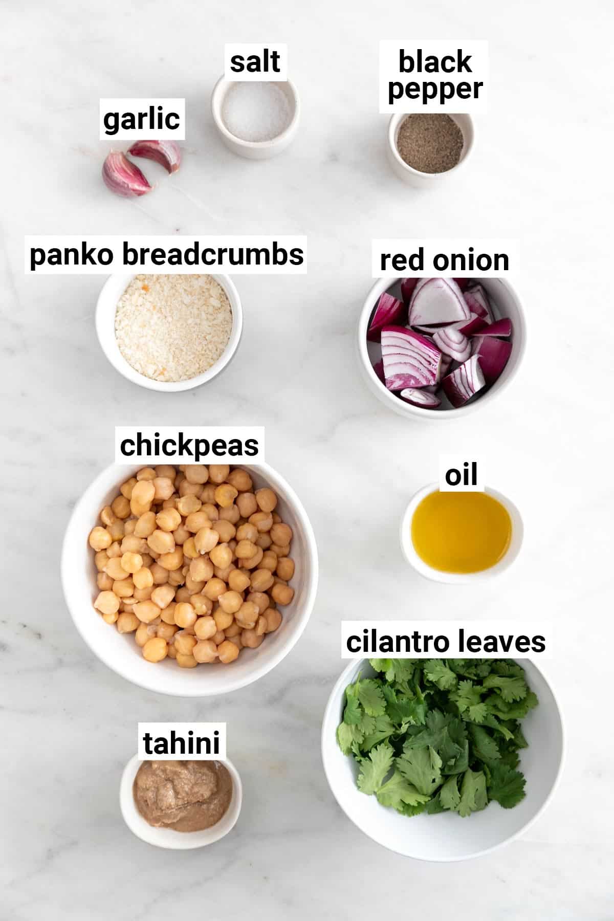 Vegan chickpea burger ingredients.