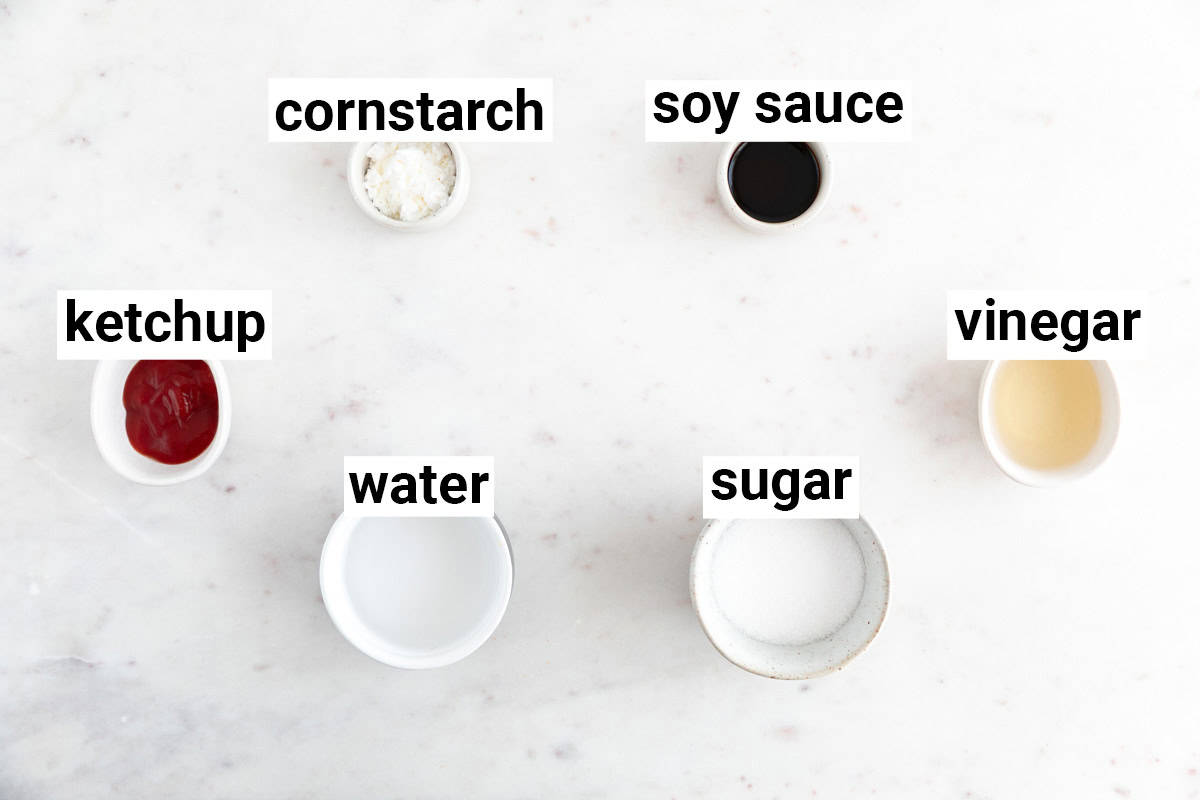 Ingredients needed to make sweet and sour sauce.