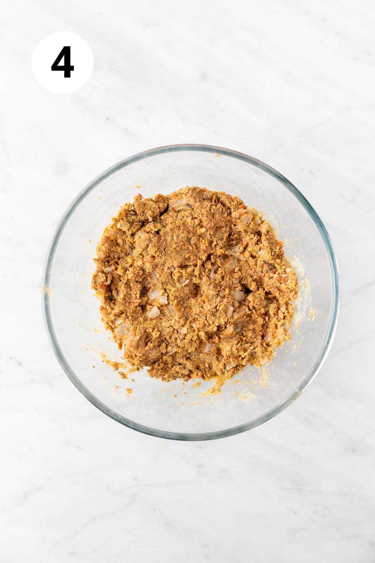 Vegan lentil loaf mixture in a mixing bowl.