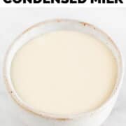 Small bowl containing vegan sweetened condensed milk.