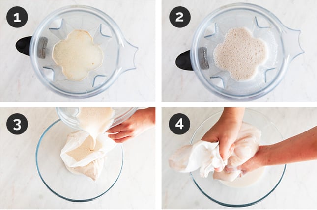 Step by step photos of how to make oat milk