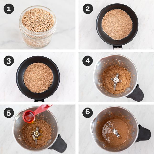 Step by step photos for how to make tahini from scratch
