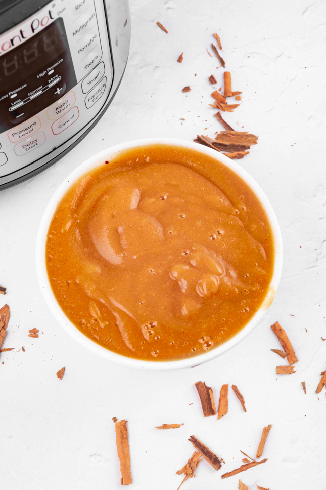 Photo of a bowl of Instant Pot applesauce with an Instant Pot