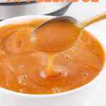 Close-up photo of a bowl of Instant Pot applesauce with some letters