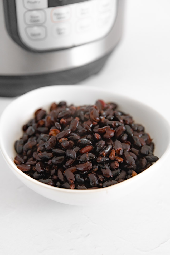 Close-up photo of a bowl of Instant Pot black beans