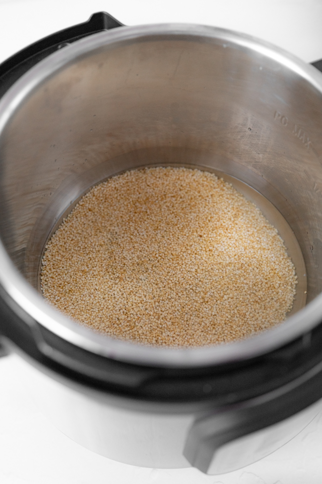 Photo of some uncooked quinoa inside of an Instant Pot