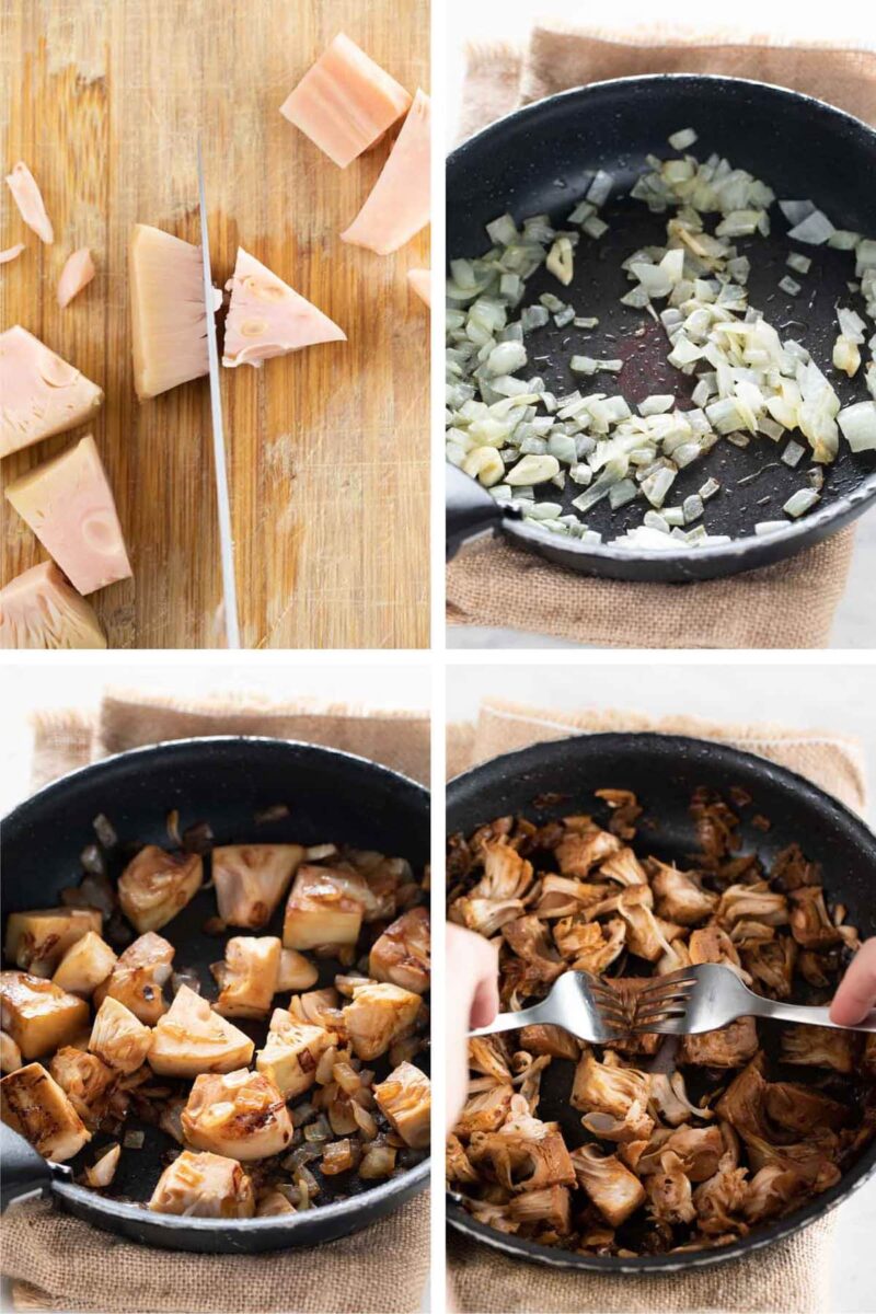 Step-by-step photos of how to make jackfruit carnitas