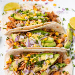 Photo of 3 jackfruit tacos with the words jackfruit tacos