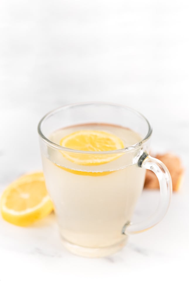 Side photo of a cup of lemon ginger tea