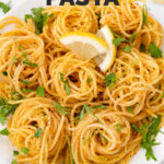 Photo of a plate of lemon pasta with the words lemon pasta
