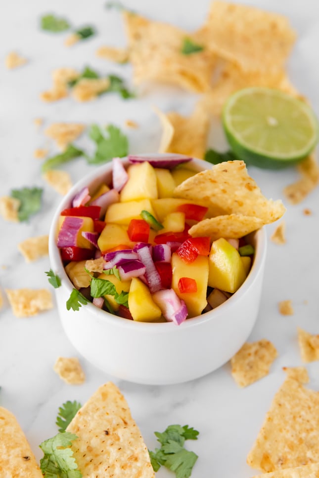 Photo of a bowl of mango salsa