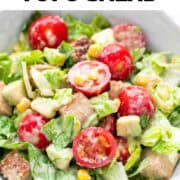 Bowl with marinated tofu salad.