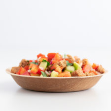 Panzanella Salad. - Panzanella is an Italian tomato and bread salad, popular in Tuscany and other parts of central Italy. It only requires 9 ingredients and 15 minutes. #vegan #simpleveganblog