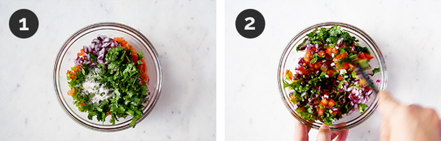 Step-by-step photos of how to make pico de gallo