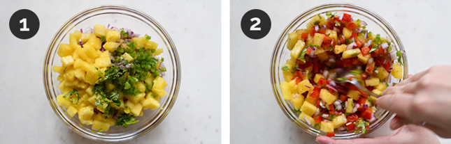 Step by step photos of how to make pineapple salsa from scratch