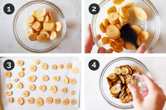 Step-by-step photos of how to make plantain chips