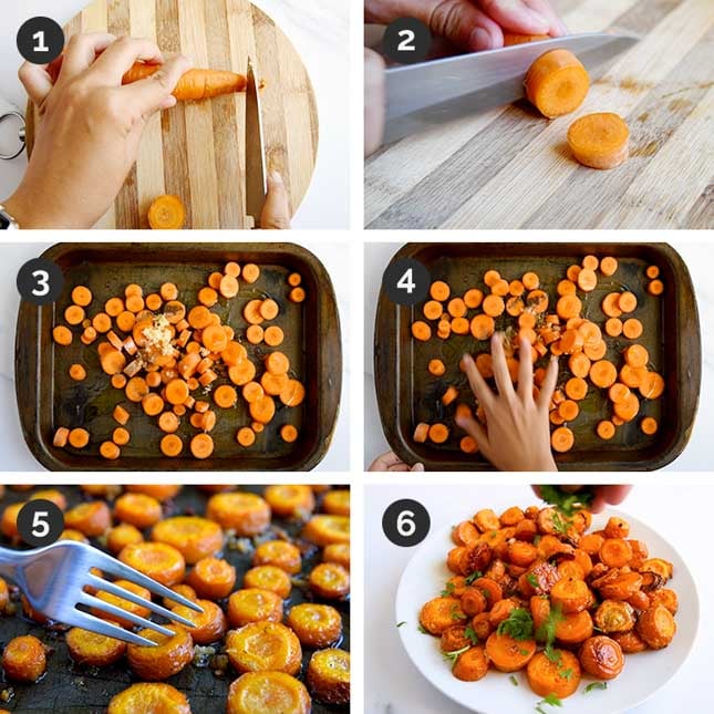 Step-by-step photos of how to make roasted carrots