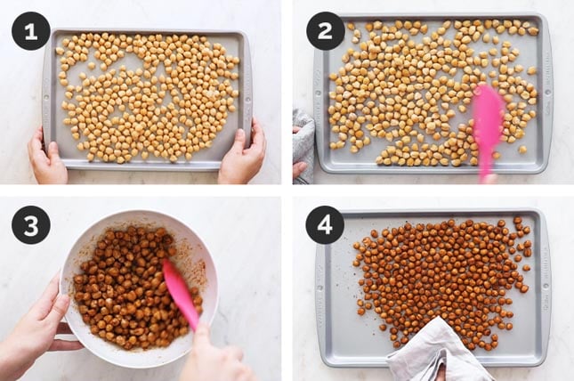 Step by step photos of how to make roasted chickpeas at home