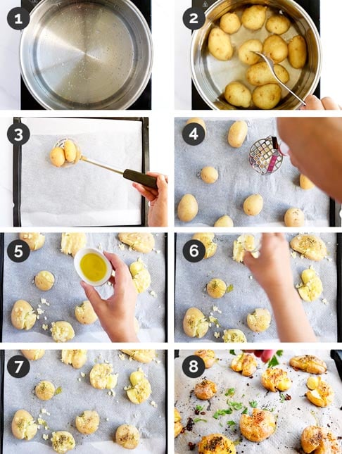 Step-by-step photos of how to make smashed potatoes