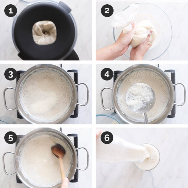Step by step photos of how to make soy milk