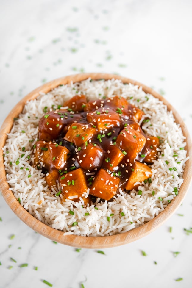 Photo of a plate of teriyaki tofu