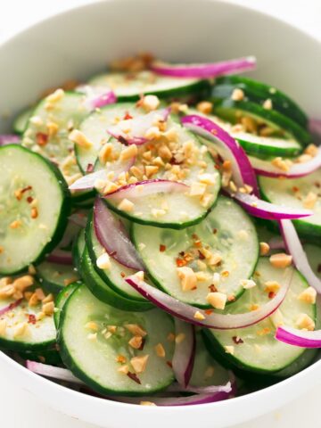 Thai Cucumber Salad - Thai cucumber salad, made in less than 10 minutes, using simple ingredients. It's so tasty, healthy, refreshing and the perfect side dish. #vegan #glutenfree #simpleveganblo