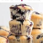 Trio of stacked vegan blueberry muffins.