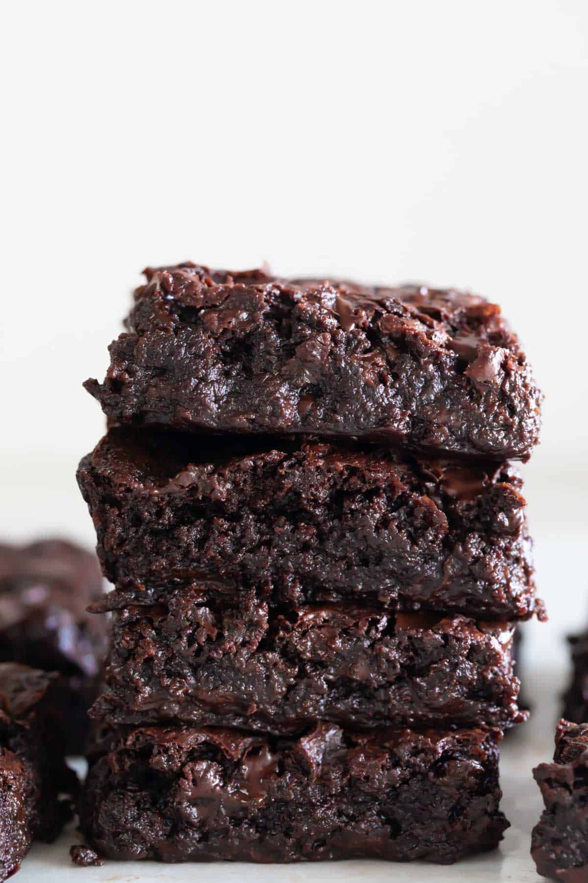 A stack of vegan brownies.