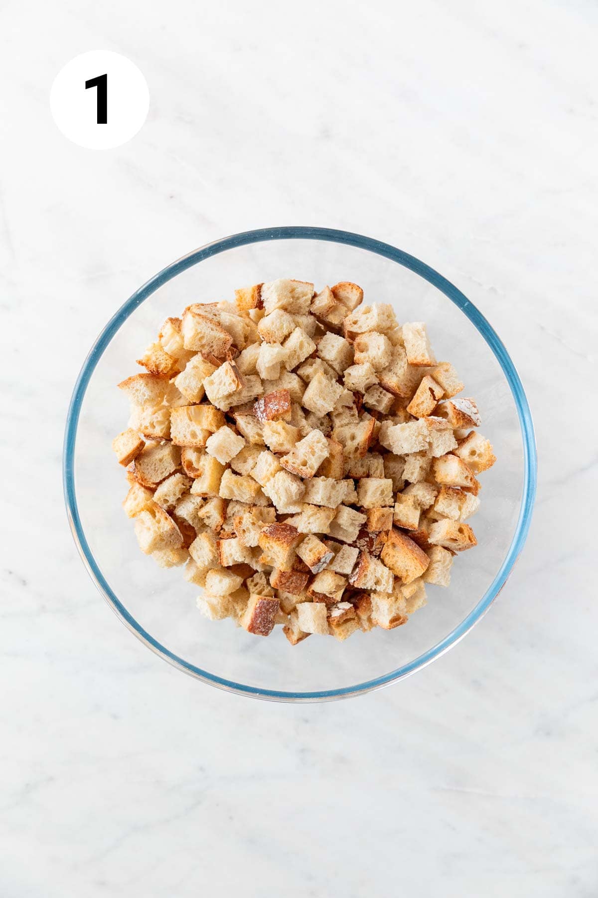 Bread cubes in a bowl.