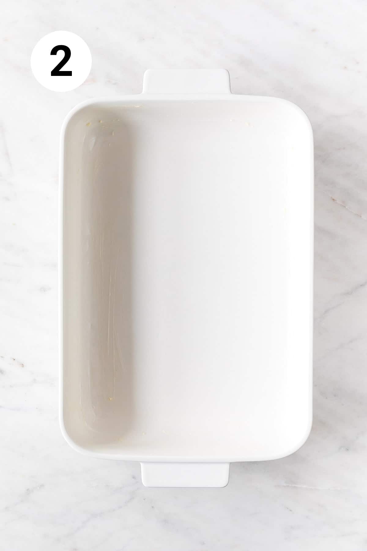Greased baking dish.