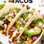 Photo of some tofu tacos with the words tofu tacos