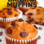 Photo of some vegan banana muffins with the words vegan banana muffins