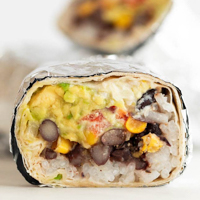 Square photo of a vegan burrito