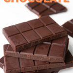 Photo of 2 barks of vegan chocolate with the words vegan chocolate