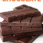 Side photo of 2 barks of vegan chocolate with the words vegan chocolate
