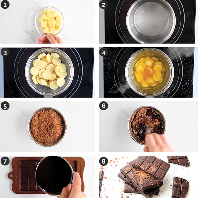 Step-by-step photos of how to make vegan chocolate