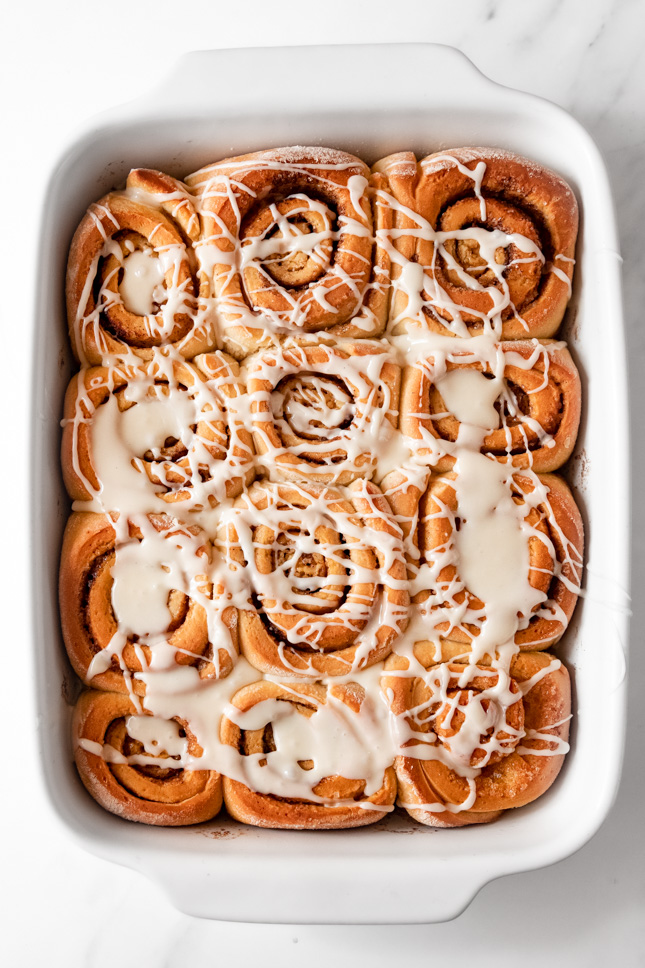 Photo of a plate of vegan cinnamon rolls