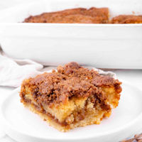 Square photo of a slice of vegan coffee cake
