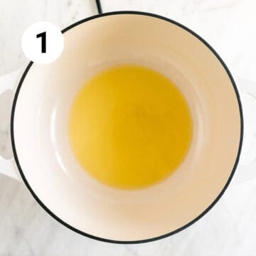Olive oil in a large pot.
